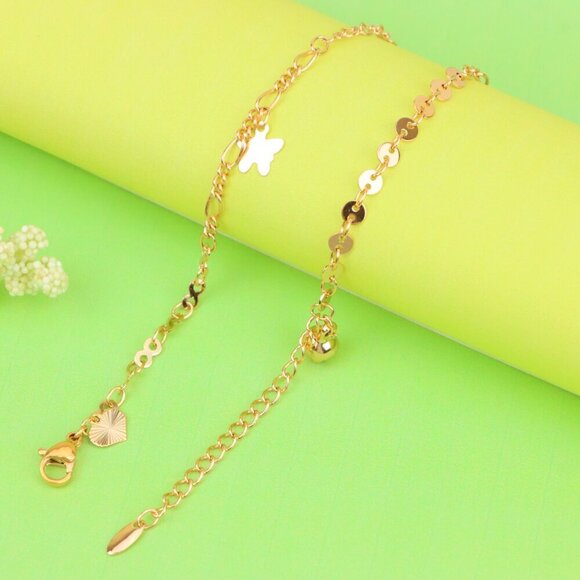 "Rose Gold Butterfly Charm Anklet in Dual Link Design, XPAL1189 - Picture 4 of 12